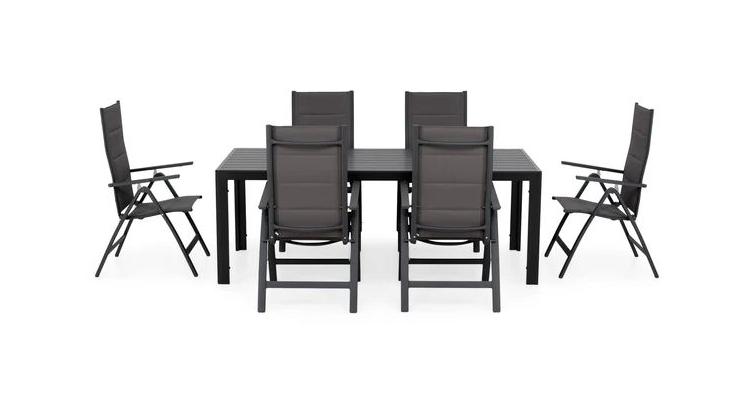 Set EASY cu 6 scaune si masa, gri/negru Seturi Grădină